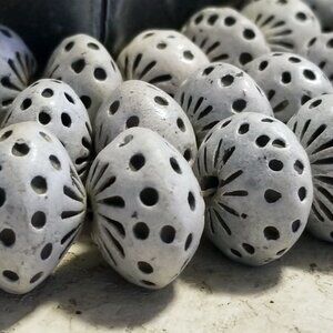 Vintage Ecuador South American Tribal Textured Clay 24mm Rondelle Beads 4 pcs